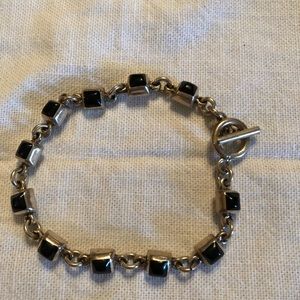 Black stone toggle bracelet from 925 silver